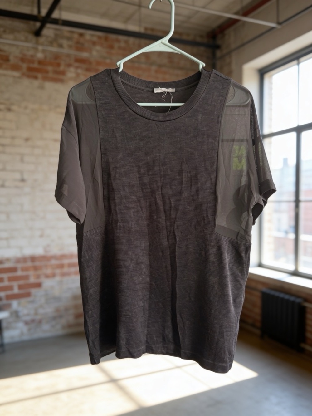 Zara Black Tee with Sheer Shoulder Panels